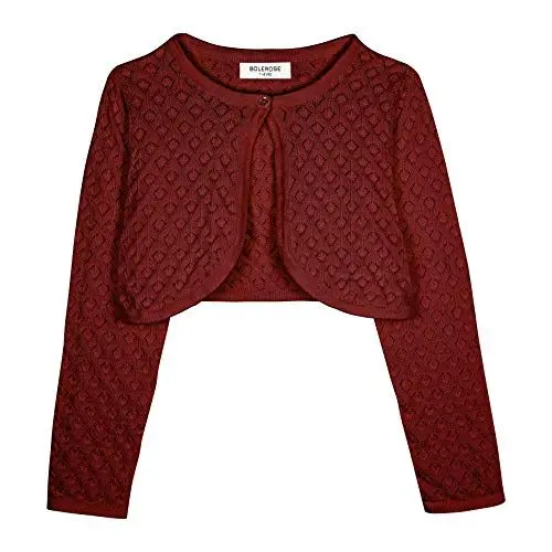 Produktbild: Bolerose Mädchen Langarm Bolero Pointelle-Strickbolero für Kinder (Burgunderrot, 3-4 Jahre)