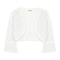 Produktbild: Bolerose Mädchen Langarm Bolero Weitmaschige Strickjacke für Kinder (Elfenbein, 3-4 Jahre)