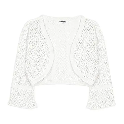 Produktbild: Bolerose Mädchen Langarm Bolero Weitmaschige Strickjacke für Kinder (Elfenbein, 3-4 Jahre)
