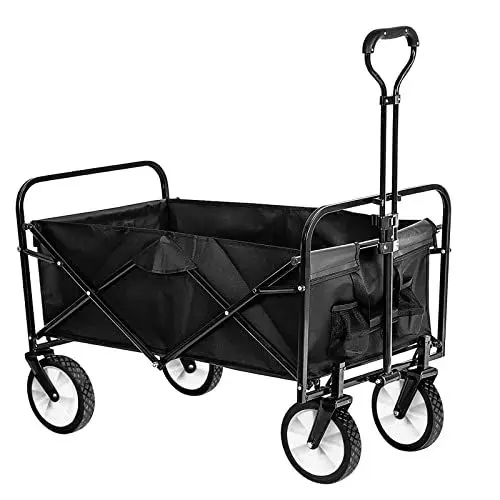 Produktbild: Bollerwagen Faltbar,Handwagen Transportwagen 100kg Belastbarkeit Gartenwagen inkl. 2 Netztaschen,verstellbarem Griff für Draussen Camping,Einkaufen