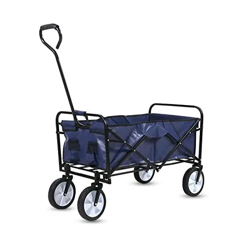 Produktbild: Bollerwagen Faltbar Strandwagen Rollbarer Gartenwagen Outdoor Campingwagen mit 360 Grad drehbaren Rädern und verstellbarem Griff, 100 kg Tragkraft, Blau