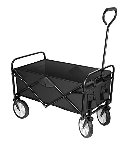 Produktbild: Bollerwagen Faltbar Strandwagen Rollbarer Gartenwagen Outdoor Campingwagen mit 360 Grad drehbaren Rädern und verstellbarem Griff, schwarz, 100 kg Traglast