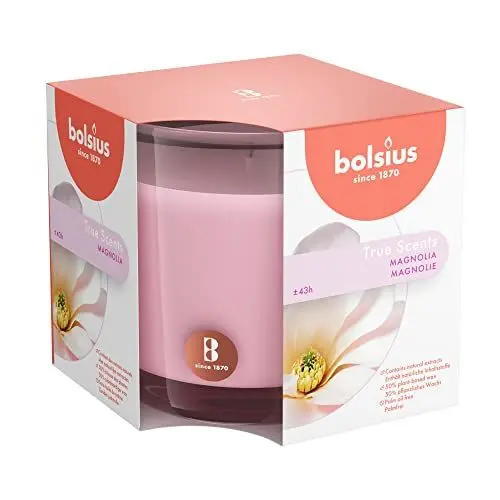 Produktbild: BOLSIUS Moods & True Scents Magnolia-Rosa-Länge Brenndauer 43 Stunden Extrakten-Natürliches Pflanzenwachts-Ohne Palmöl-9.5 x 9.5 cm Duftkerze, Wax, 9.5 cm, 679