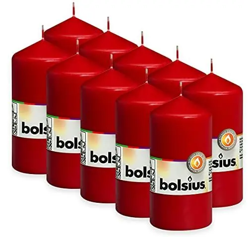 Produktbild: Bolsius Glatte Stumpenkerzen - Rot - Set 10 Stück - Dekorative Haushaltkerzen - Länge Brenndauer 33 Stunden - Unparfümierte - Natürliches Pflanzenwachts - 12 x 6 cm