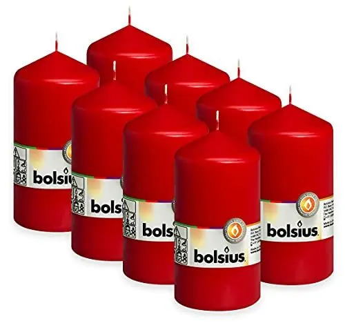 Produktbild: Bolsius Glatte Stumpenkerzen - Rot - Set 8 Stück - Dekorative Haushaltkerzen - Länge Brenndauer 43 Stunden - Unparfümierte - Natürliches Pflanzenwachs - 13 x 7 cm