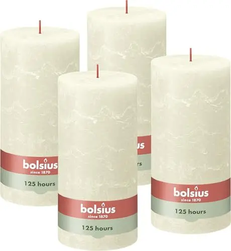 Produktbild: Bolsius Rustik Stumpenkerze XXL - Elfenbein - 4 Stück - 20 x 10 cm - Dekorative kerzen - Länge Brenndauer 125 Stunden - Unparfümierte - Enthält Natürliches Pflanzenwachs - Ohne Palmöl
