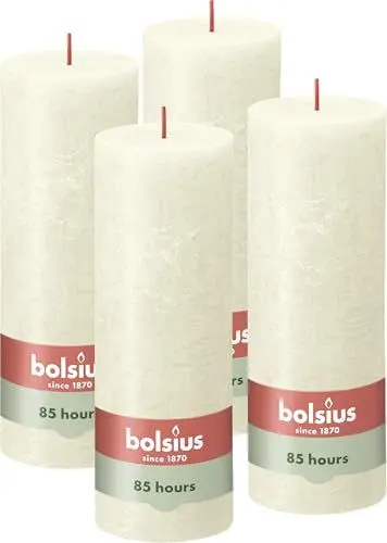 Produktbild: Bolsius Rustik Stumpenkerzen - Elfenbein - 4 Stück - 19 x 7 cm - Länge Brenndauer 85 Stunden - Unparfümierte - Natürliches Pflanzenwachs - Ohne Palmöl
