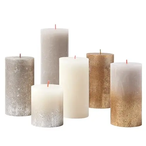 Produktbild: Bolsius Rustik Stumpenkerzen - Geschenkset mit 6 Stück - New Sparkle - Dekorative Haushaltskerzen - Lange Brenndauer - Duftfrei - Enthält natürliches Pflanzenwachs - Ohne Palmöl