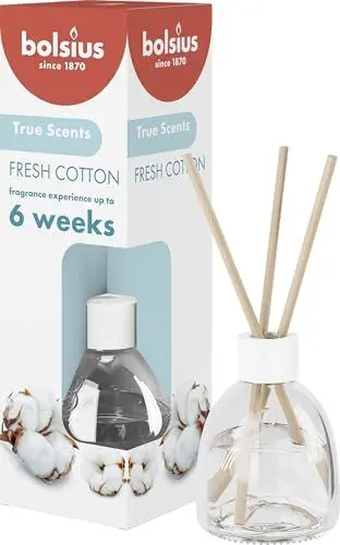 Produktbild: Bolsius True Scents - Duftstäbchen Raumduft Diffuser - frische Baumwolle - 1 Stk. - 60 ml - bis zu 6 Wochen - Haus Parfüm - mit Natürlichen Extrakten
