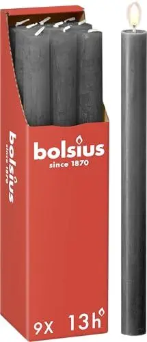 Produktbild: Bolsius - Rustik Stabkerzen - Anthrazit - 9 Stück - 27 x 2.3 cm- Länge Brenndauer 13 Stunden - Unparfümierte - Enthält Natürliches Pflanzenwachs - Ohne Palmöl
