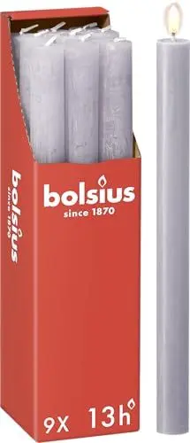 Produktbild: Bolsius - Rustik Stabkerzen - Lavendel - 9 Stück - 27 x 2.3 cm - Länge Brenndauer 13 Stunden - Unparfümierte - Enthält Natürliches Pflanzenwachs - Ohne Palmöl