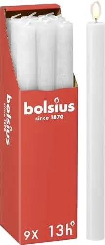 Produktbild: Bolsius - Rustik Stabkerzen - Weiß - 9 Stück - 27 x 2.3 cm - Länge Brenndauer 13 Stunden - Unparfümierte - Enthält Natürliches Pflanzenwachs - Ohne Palmöl