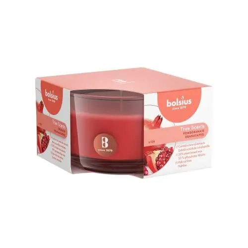 Produktbild: BOLSIUS Moods & True SCENTS Kleine Duftkerze im Glas Granatapfel, Wachs Baumwolldocht, rot, S, 302