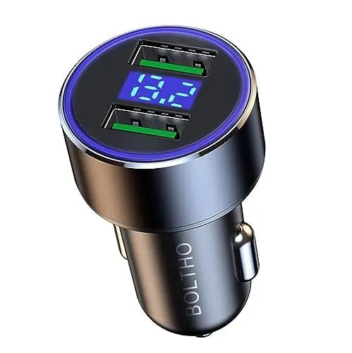 Produktbild: BOLTHO 24W Zigarettenanzünder USB Adapter, Car Charger Auto Ladegerät 4.8A mit LED Digital Voltmeter, Duales USB Mini Metall kfz Ladegerät Mit 12V/24V Verteiler Steckdose