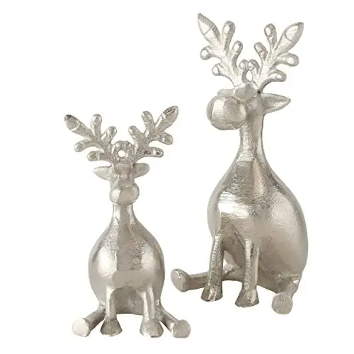 Produktbild: Boltze Figur Tarnow 2-teilig (Hirsch Figuren / Rentiere aus Metall, Dekoration für Weihnachten, Größe 8x8x16 cm / 10x10x21 cm, Rentiere sitzend) 2005317, Silber