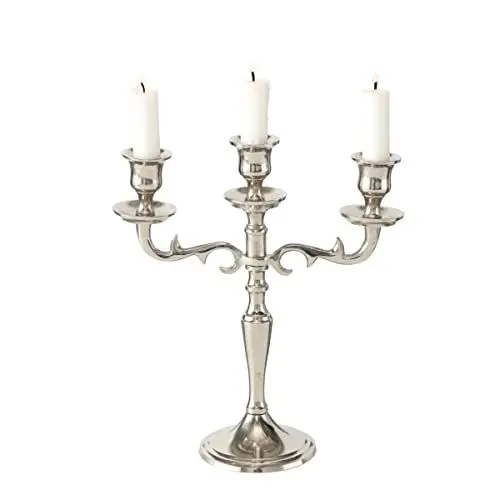 Produktbild: Boltze Kerzenständer Varas (silber, 3-flammig, Höhe 26 cm, Kerzenhalter aus Metall, Dekoration Esstisch / Kommode, edles Design) 1222900
