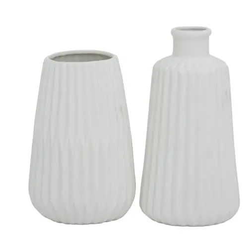 Produktbild: Boltze Vasen Set Esko 2-teilig, Blumenvasen aus Keramik, ø ca. 8,5 cm, ohne Blumen, skandinavischer Stil, Weiß Matt