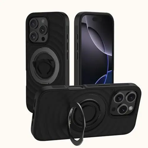 Produktbild: Bolvunes 3 in 1 Magnetische Hülle für iPhone 16 pro Max, Weiche 360° Silikon Ringhalterung und 360° Magnetischer Standgriff, Dünn und Langlebig, kompatibel mit MagSafe, Stoßfestes Design Schutzhülle