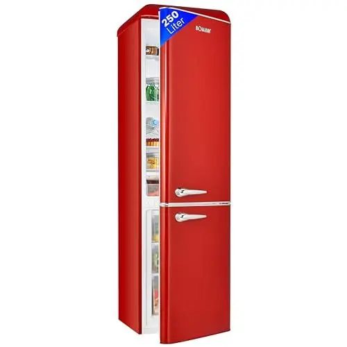 Produktbild: Bomann® Retro Kühl-Gefrier-Kombination mit 250 L Nutzinhalt | Kühlen: 186 L und Gefrieren: 64 L | Kühlschrank mit LED-Beleuchtung | Fridge mit stufenloser Temperaturregelung | KGR 7328.1 rot