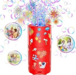 Produktbild: Bombble Feuerwerk Seifenblasenmaschine, Automatische Seifenblasenmaschine 10000+Seifenblasen mit Seifenblasenlösung/Akku/Licht, Kinder Geschenk für Neujahr/Weihnachten/Party/Hochzeit