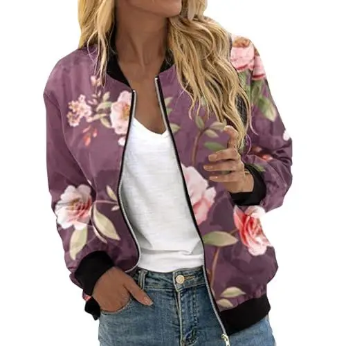 Produktbild: Damenlederjacken Bomberjacke Muster Fruehlingjacke Damen Blouson Damen Mit Kapuze Damen Leichte Jacke Bomberjacke Danen Softshelljacke Damen Groesse 56 Damenjacken Sale guenstig