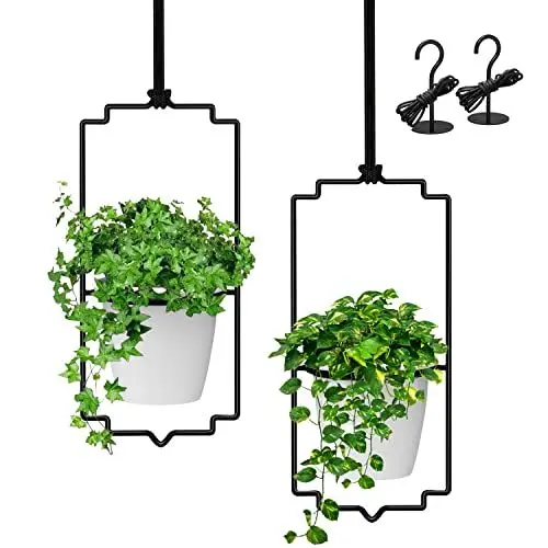 Produktbild: Bomclap Hängende Pflanzgefäße, Hängende Blumentopf mit 2 Melamin Blumentopf, Wandvase für Wand-und Deckenanbrinung, Hängend Blumenampel mit Haken aus Metall & Melamin Blumentopf
