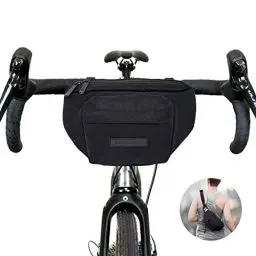 Produktbild: Bomence kleine Fahrrad Lenkertasche Hüfttasche 2-in-1, Gürteltasche, nachhaltige Bauchtasche aus recycelten Plastikflaschen PET, Fahrradtasche vorne (Schwarz)