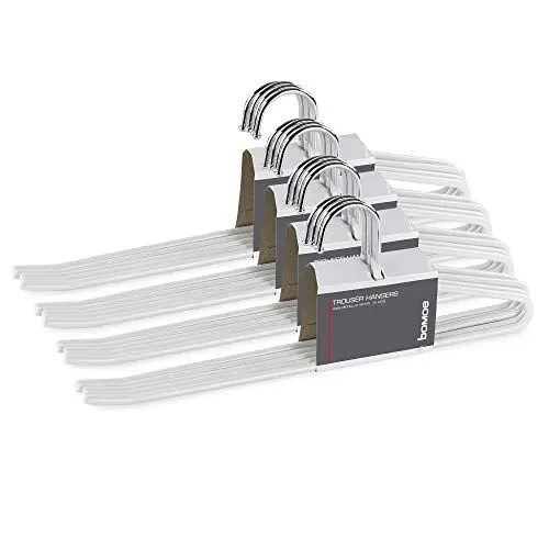 Produktbild: bomoe 20er Set Hosenbügel aus Metall Kleiderbügel in Weiß Bügel Formkleiderbügel mit rutschfestem PVC-Kunststoff Hosenstange 38cm lang Metallbügel Schalbügel Kian