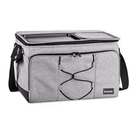 Produktbild: bomoe 45 Liter Kühltasche faltbar - Outdoor Kühlbox 16h Kühlfunktion mit Trageriemen, wasserdichte Picknicktasche Thermotasche mit Abstellfläche, Isoliertasche Grau - IceBreezer KT43