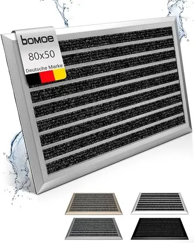Produktbild: bomoe Fußmatte Außen 50x80 cm – rutschfest Rostfrei Fussabtreter Aussenbereich – Outdoor-Fußmatte Eingang Fußabstreifer Außen Gitter Fusmattenteppich Silber – AluGant