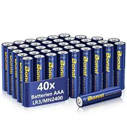 Produktbild: BONAI Longlife Alkaline Batterien AAA (40 Stück) 1,5V Micro LR03 Alkalibatterien, leistungsstark, Ideal für Wecker, Fieberthermometer, Dekorative Lampen und andere Geräte mit Hohem Energiebedarf