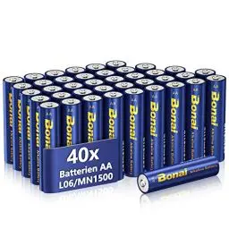 Produktbild: BONAI Longlife Alkaline Batterien AA (40 Stück) 1,5V Mignon LR06 Batterie, leistungsstark, Ideal für Wecker, Fieberthermometer, Dekorative Lampen und andere Geräte mit Hohem Energiebedarf