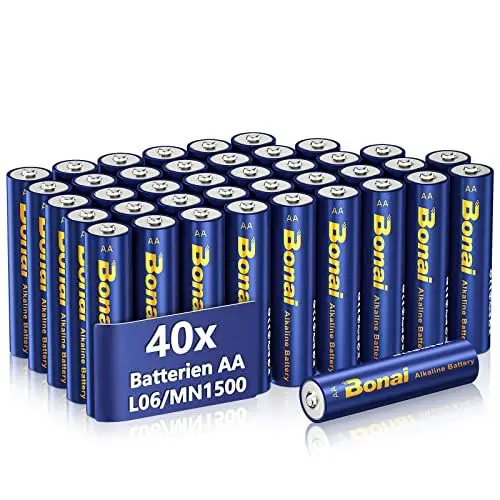 Produktbild: BONAI Longlife Alkaline Batterien AA (40 Stück) 1,5V Mignon LR06 Batterie, leistungsstark, Ideal für Wecker, Fieberthermometer, Dekorative Lampen und andere Geräte mit Hohem Energiebedarf