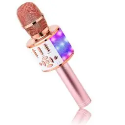 Produktbild: BONAOK 4 in 1 Drahtlos Tragbare Karaoke Mikrofon Lautsprecher,LED, Kinder, Heim KTV Karaoke Gerät, kompatibel mit iOS Android Bluetooth Geräten (Roségold)