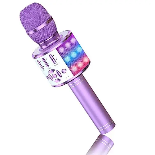 Produktbild: BONAOK Karaoke Kinder Mikrofon, Kinder Karaoke Bluetooth Singen Mikrofon, 4 in 1 Kabellos Effekt Mikrofon, Musik Karaoke-Singmaschine für Zuhause Party, Kompatibel mit Android(Light Lila)