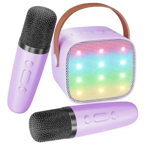 Produktbild: BONAOK Karaoke Mikrofon Kinder, Bluetooth Karaokemaschinen für Kinder Erwachsene, Karaoke-Player Mikrofon zum Aufladen, Kinder Karaoke Maschine(Lila)