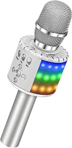 Produktbild: BONAOK Karaoke Mikrofon Kinder, Sing Mikrofon Für Kinder,Heim KTV Bluetooth Karaoke Maschine,Tragbarer Kinder Karaoke Mikrofon Maschinen,Party Lautsprecher für Smartphone PC(Q78 Siber)