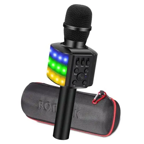 Produktbild: BONAOK Karaoke Mikrofon Led, 4-in-1 Bluetooth Mikrofon Karaoke, Tragbares KTV Microphone, Home Party Karaoke Dynamische Mikrofone für Android(Q36 Schwarz)
