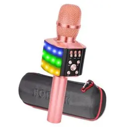 Produktbild: BONAOK Karaoke Mikrofon Led, 4-in-1 Bluetooth Mikrofon Karaoke, Tragbares KTV Microphone, Zuhause Party Karaoke Gerät Dynamische Mikrofone für iOS/Android (Q36 Roségold)
