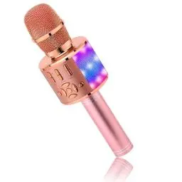 Produktbild: BONAOK Karaoke Mikrofon, 4 in 1 Drahtlos, LED Kinder Lautsprecher, Heim KTV Karaoke, kompatibel mit iOS Android Bluetooth Geräten (Roségold Plus)