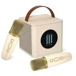 Produktbild: BONAOK Kinder Karaoke Mikrofon Machine, Tragbare LED Kinder Party Mikrofon Lautsprecher, Mikrofon Singen Kinder Erwachsene Heim KTV Karaoke Gerät, Karaoke Machine Mit Led, Kinder Spielzeug(Beige)