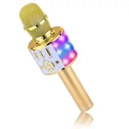 Produktbild: BONAOK Kabelloses Bluetooth-Mikrofon, Kindermikrofon mit LED-Lichtern, Mini-Karaoke-Maschine für Party/Zuhause/Geburtstag, kompatibel mit Bluetooth iOS Android (Gold)