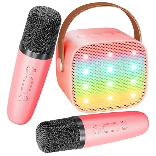 Produktbild: BONAOK Mikrofon Karaoke Spielzeug 2 Mikrofon, Bluetooth Karaokemaschinen für Kinder Erwachsene, Tragbarer Karaoke-Player Mikrofon zum Aufladen, Kinder Elektronisches Spielzeug (Light Rosa)