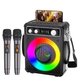 Produktbild: BONAOK Karaoke Mikrofon Erwachsene, Tragbare Karaoke-Maschine, Bluetooth-Karaoke-System mit 2 Mikrofonen, wiederaufladbare Party-Karaoke-Lautsprecher-Maschine, 15 Watt Musik-Box mit Lichteffekt T03
