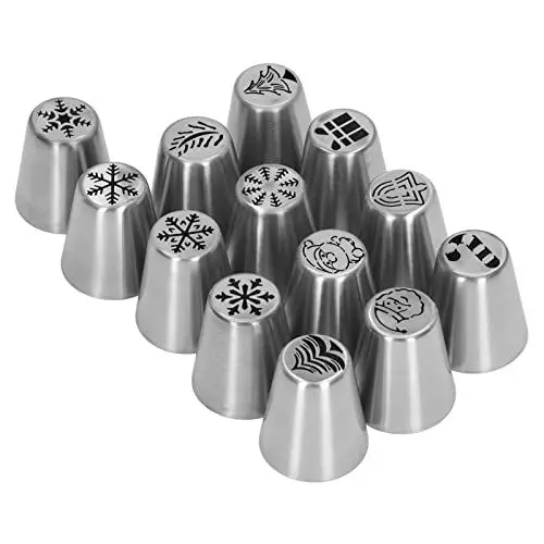 Produktbild: Bonbela 13 Stück Weihnachtsblumen-Zuckerguss-Spritztüllen aus Edelstahl, DIY-Kuchendekorationsspitzen für Cupcake-Dekoration