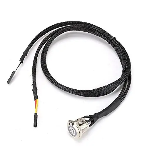 Produktbild: Bonbela Desktop-Computer-Host-Switch-Kabel, Metallknopf, Metall-LED-Einschaltknopf (rotes LED-Licht)