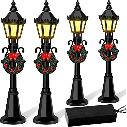 Produktbild: Bonbela Weihnachtsdeko Gaslaternen Mini Straßenlaterne Modell Christmas Gaslaternen/Straßenlaternen-Set batteriebetrieben 4 Stück Deko-Laternen (4 Stück)