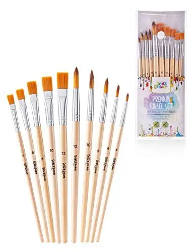 Produktbild: BON&BENE Pinsel-Set - Schulpinsel zum Malen mit Wasserfarben, Acryl, Ölfarben - Künstlerpinsel für Kinder & Erwachsene Holz Natur