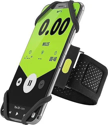 Produktbild: BONE Laufarmband, Sportarmband, iPhone-Halterung zum Laufen, universelles Lauf-Handy-Armband für Apple iPhone 16 15 14 13 12 Pro Max XS XR X Samsung Galaxy (Schwarz/XS, XS (16-19cm))