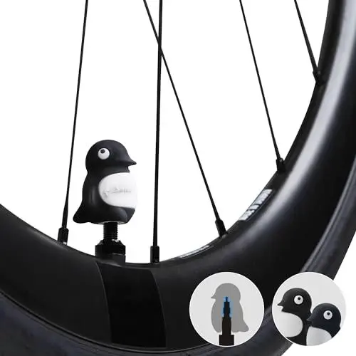 Produktbild: BONE Reifen Charakter, Ventil Schaft Kappe, 2 Stück waschbare Ventilkappen aus Silikon, korrosionsbeständig, universelle Stielabdeckungen für Fahrräder, Autos, Lastwagen, Motorräder und SUVs, Penguin